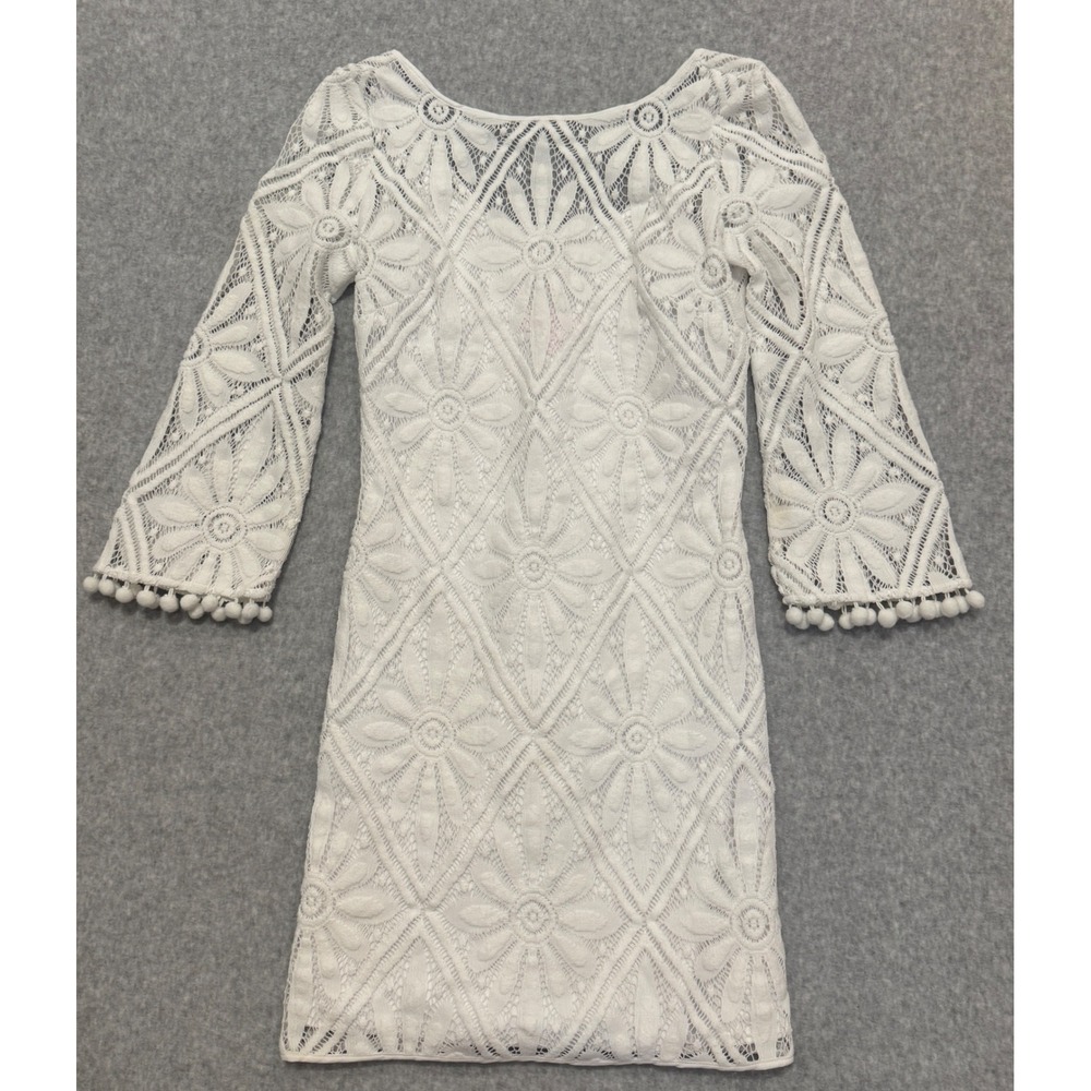 Lilly Pulitzer‎ White Floral Lace Bell Sleeve Shift Dress XXS Rush Homecoming